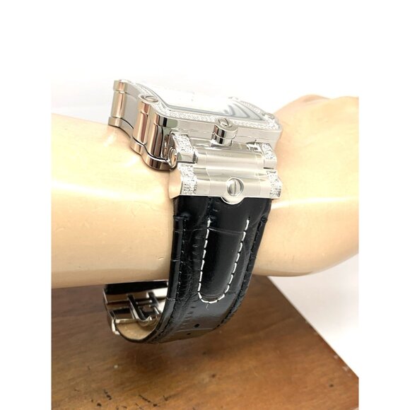 JBW Men's Watch JB6215 Phantom Diamond Quartz Silver Square 42mm Black Leather - Picture 12 of 14